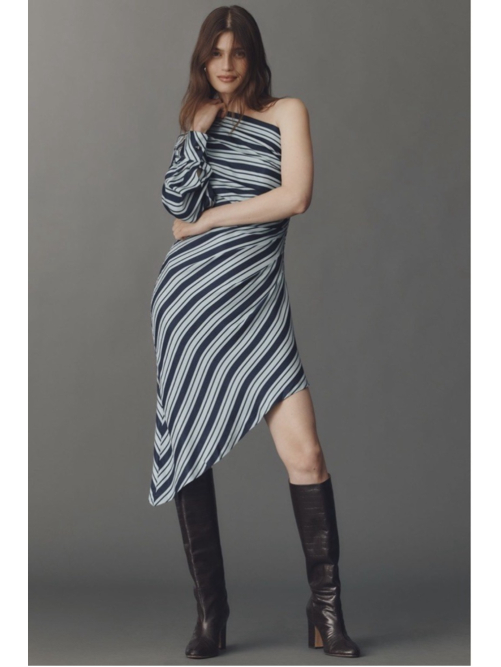 NWT Maeve One-Shoulder Asymmetric Striped Dress Size:8 MSRP: $ 178